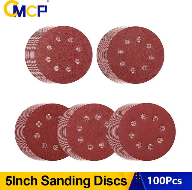 CMCP Schleifscheiben Set mit 8 Löchern, 100 Stück, Durchmesser: 125 mm, Körnung 40–3000 für Holz und Metall - Bild 1