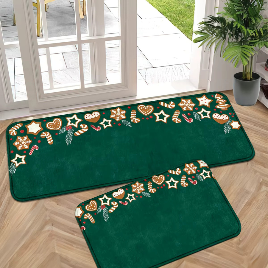 VIKAMA Teppich mit floralem Design in Dunkelgrün, rechteckiger Polyester-Bodenmatte für Wohnzimmer, Küche oder Schlafzimmer, B/T: 60 x 40 cm - Bild 5