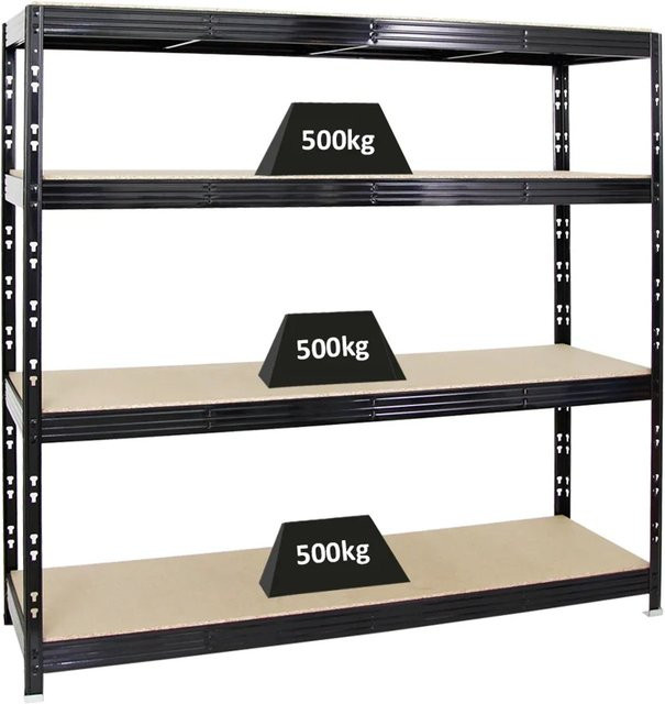 PROREGAL Profi Schwerlastregal Rhino mit 4 verstellbaren Spanplatten-Ebenen, Schwarz, H x B x T: 180 x 200 x 60 cm - Bild 1