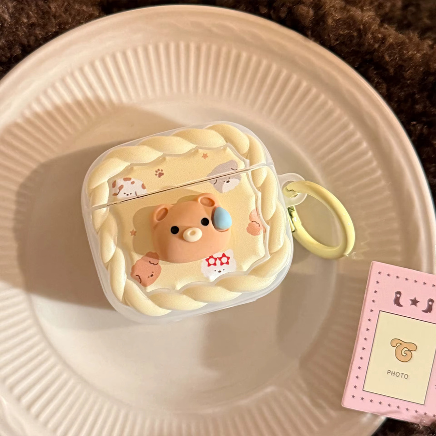 Koreanische 3D Cartoon Bär Welpen Schutzhülle für Apple AirPods 1 2 3 4 Pro und Pro 2 mit Haken - Bild 3