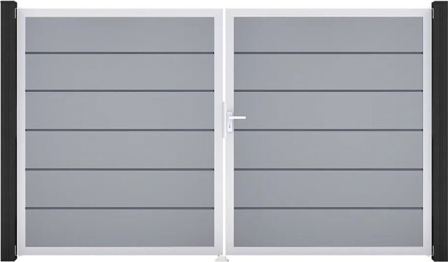 GroJa Tor Basicline Premium 2-flügelig Silbergrau EV1 B: 306 cm, H: 180 cm, DIN Rechts mit Sichtschutz - Bild 1