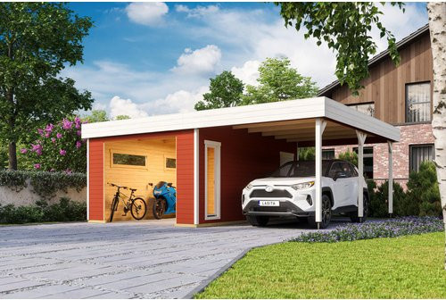 Blockgarage Lasita Maja Bahamas aus Holz in Schwedenrot mit Stufendach, B/T: 820 x 560 cm - Bild 1