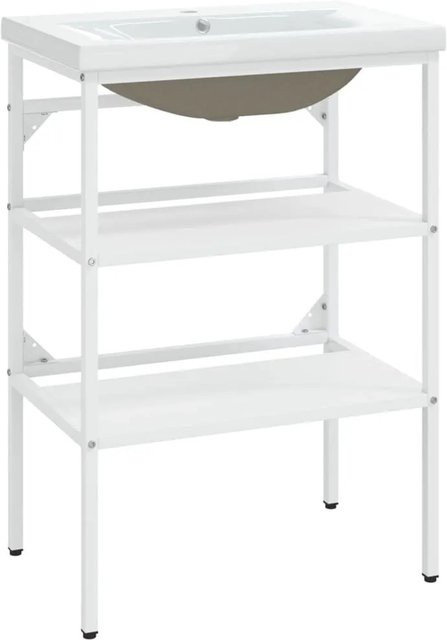 vidaXL Badezimmer-Waschtischgestell aus Eisen mit glasiertem Keramik-Waschbecken in Weiß, B/T/H: 83 x 38 x 38 cm - Bild 1