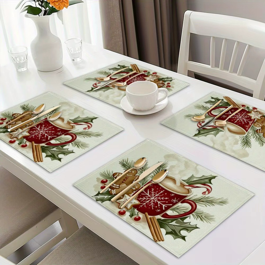 VIKAMA 4-teiliges Weihnachts-Tischset mit Tischdecke und Platzsets, mehrfarbig, grafisches Design - Bild 4
