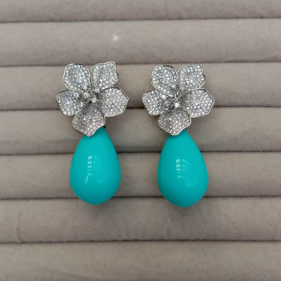 YYGEM Ohrringe, Blau, Sea Shell Teardrop, Cz, Vergoldet - Bild 4