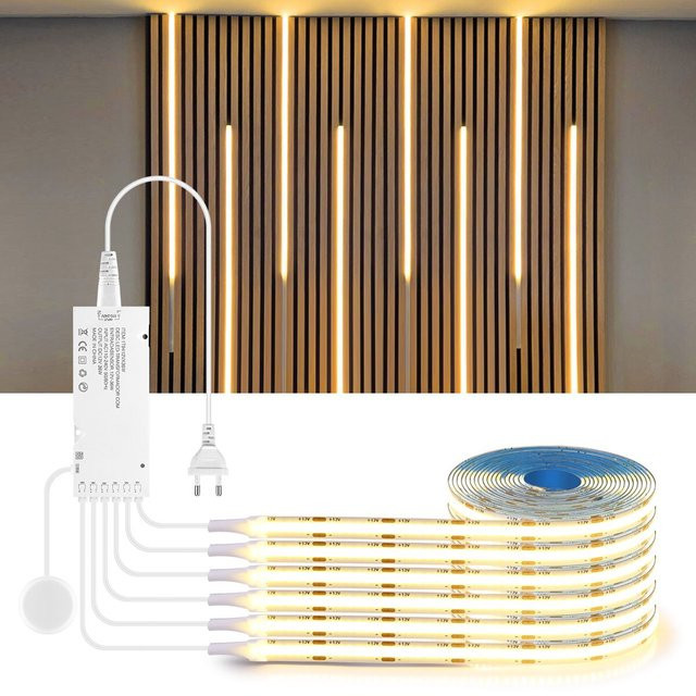 MALITAI COB LED Streifen Licht 12V mit Holz Touch Sensor Schalter, dimmbar und durchtrennbar, Warmweiß, Weiß - Bild 1