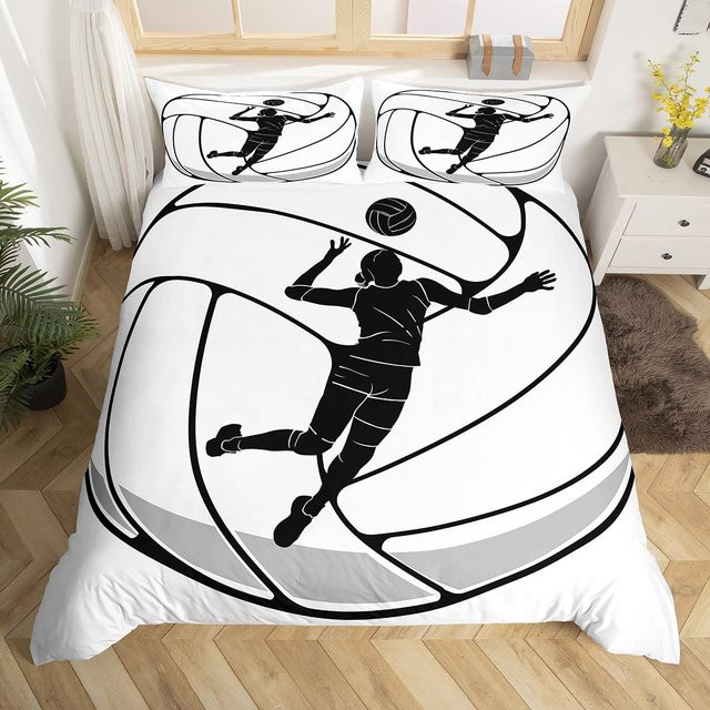 Flylo Volleyball Sport Bettwäsche Set mit Aquarell-Design, 3-teilig, Farbe: Weiß, B/H: 155 x 215 cm - Bild 1
