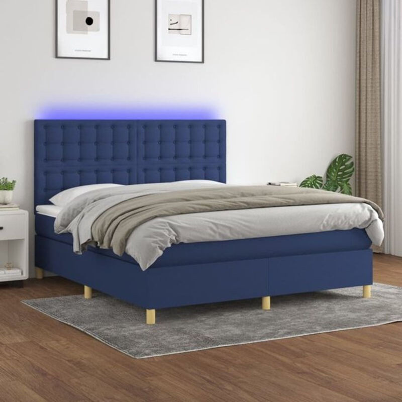 Vidaxl Boxspringbett mit Matratze in Blau aus Stoff, Modernes Polsterbett B/T/H: 160 x 200 x 118 cm - Bild 1