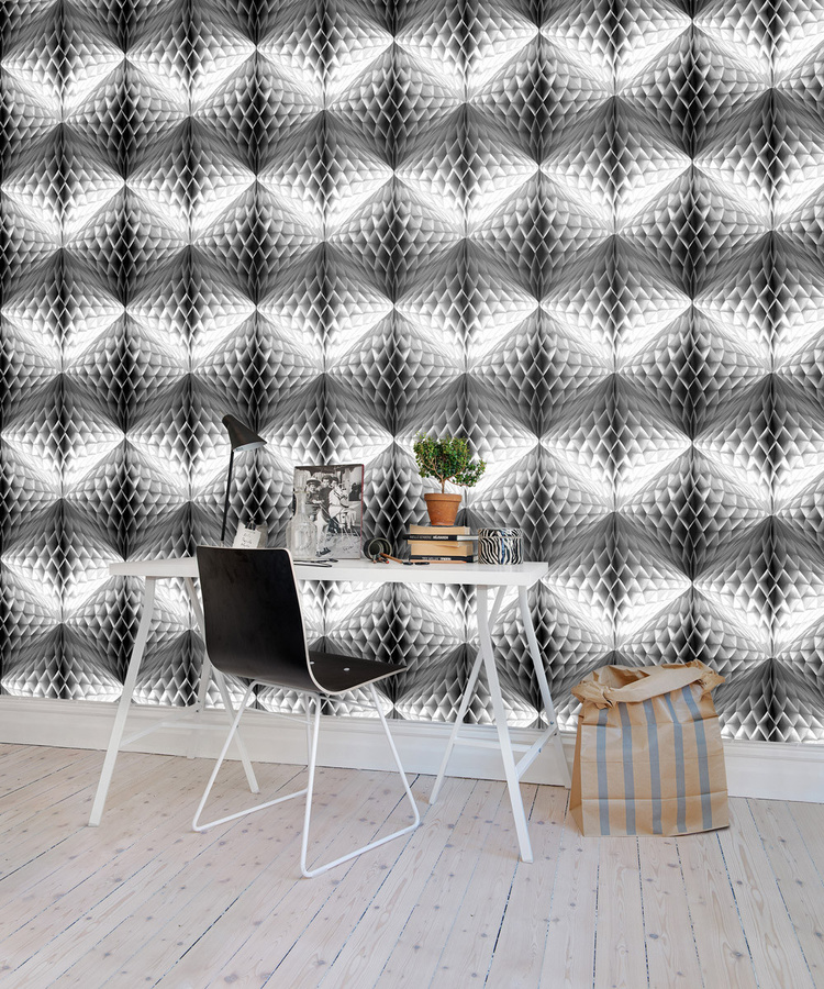 Rebel Walls Mural Pom Pom Wandtattoo in Schwarz Weiß Grau mit geometrischem Design - Bild 1
