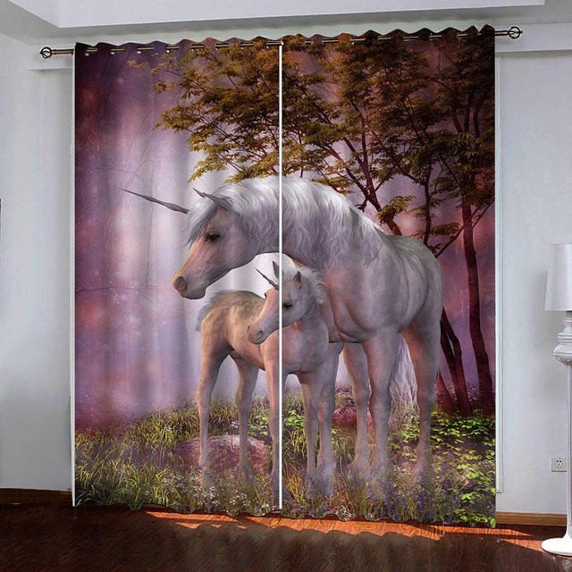 Zweiteilige Vorhänge mit Pferd und Holztür Motiv im 3D-Digitaldruck von A Family Of Home Textiles, halbtransparent, mehrfarbig, Breite: 100 cm, Höhe: 130 cm - Bild 1