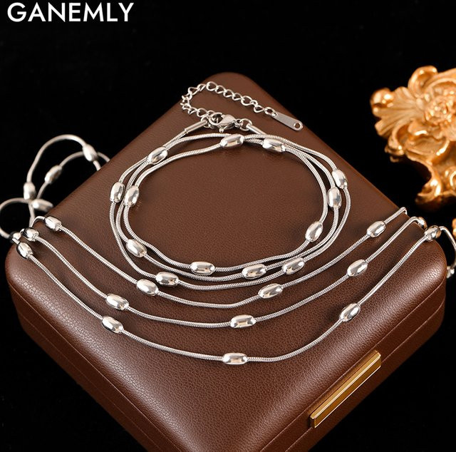 GANEMLY Schmuck-Set, Edelstahl, Silber, Damen - Bild 1