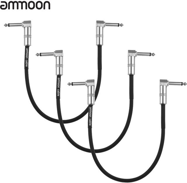 Ammoon Patchkabel für Gitarren-Effektpedale, 3 Stück, Farbe: Schwarz/Silber, Länge: 30 cm - Bild 1