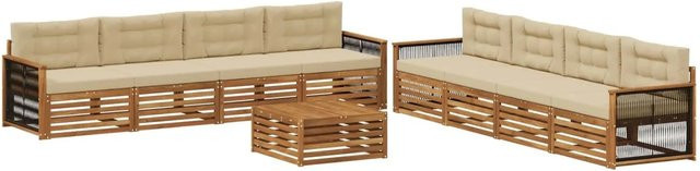 vidaXL Outdoor-Sofagarnitur aus massivem Akazienholz mit 9-teiligem Set und Kissen in Natur-Beige - Bild 1