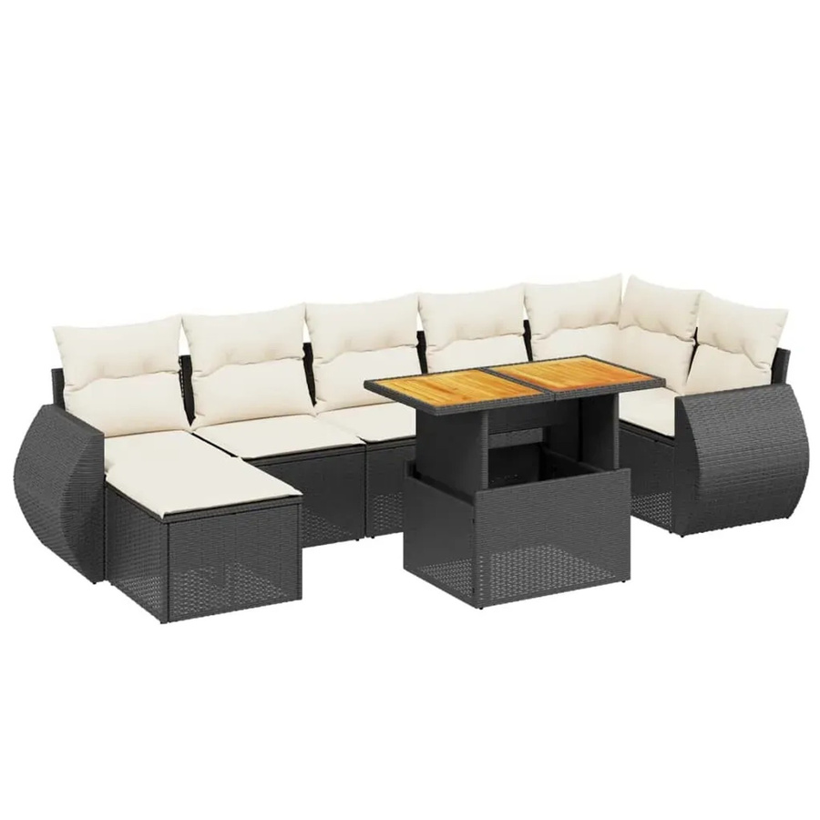 vidaXL 8-teilige Garten-Sofagarnitur aus Polyrattan in Schwarz mit Kissen und Couchtisch für Terrasse und Garten - Bild 2