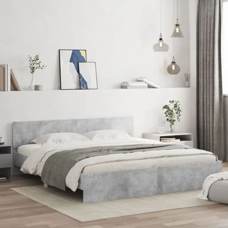 Vidaxl Bettgestell mit Kopfteil in Grau aus Holzwerkstoff, Modern, B/T: 200 x 200 cm - Bild 1