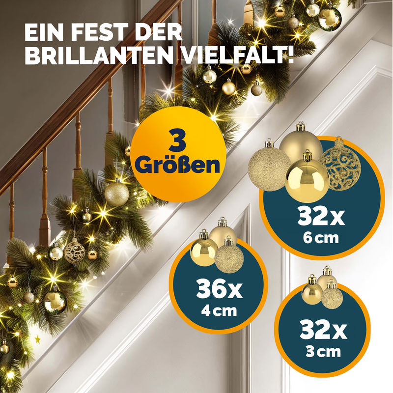CASARIA Weihnachtskugeln Gold 100-teilig aus Kunststoff als Hängeornament für deine Weihnachtsdekoration - Bild 3
