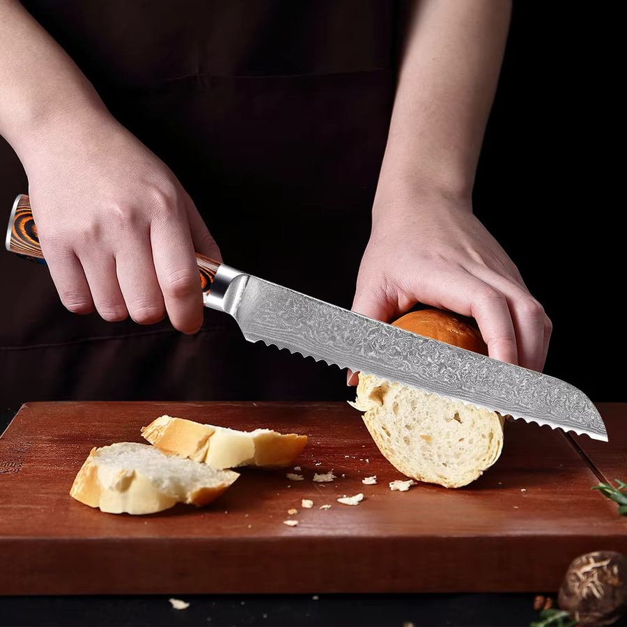 Xituo Brotmesser aus Damaststahl mit 8 Zoll Klingenlänge in Silber und Beige - Bild 5