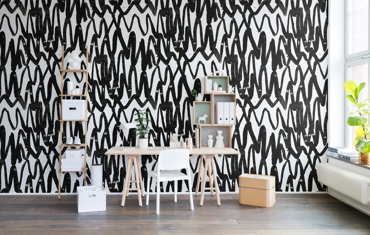 Rebel Walls Mural Pulse of Passion Wandtattoo in Schwarz Weiß Grau mit abstraktem Design - Bild 1