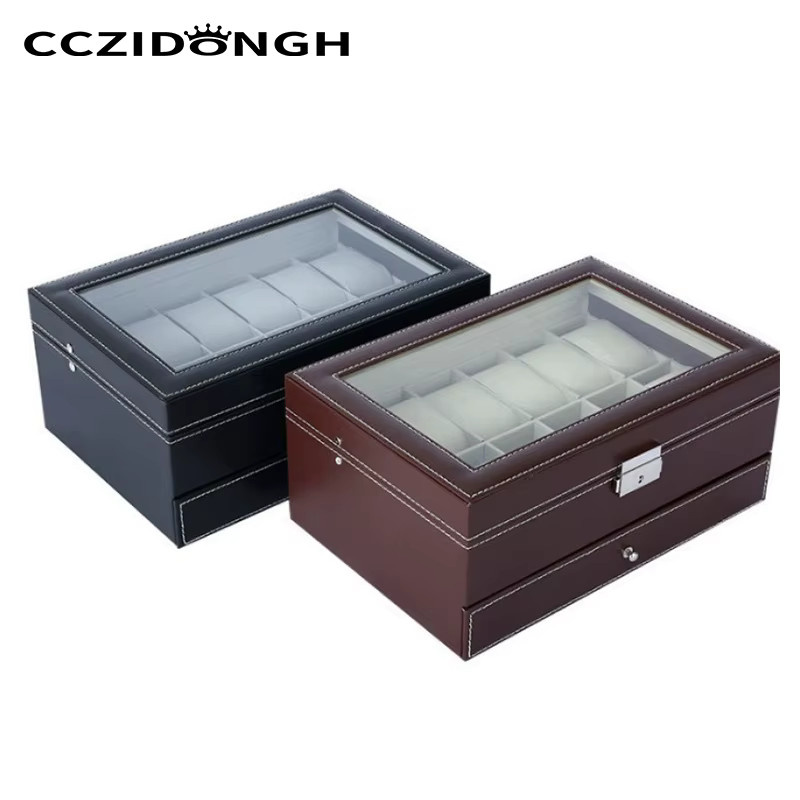 CCZIDONGH Uhrenvitrine mit Glas für 2 Uhren, Schmuckschatulle und Aufbewahrungsbox als Display für den Schreibtisch - Bild 2