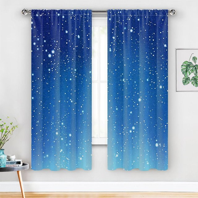 2er-Set Blaue Sternenhimmel-Druckvorhänge aus Polyester mit Stangentaschen, Semi-Transparent, Breite: 60 cm, Höhe: 150 cm - Bild 1