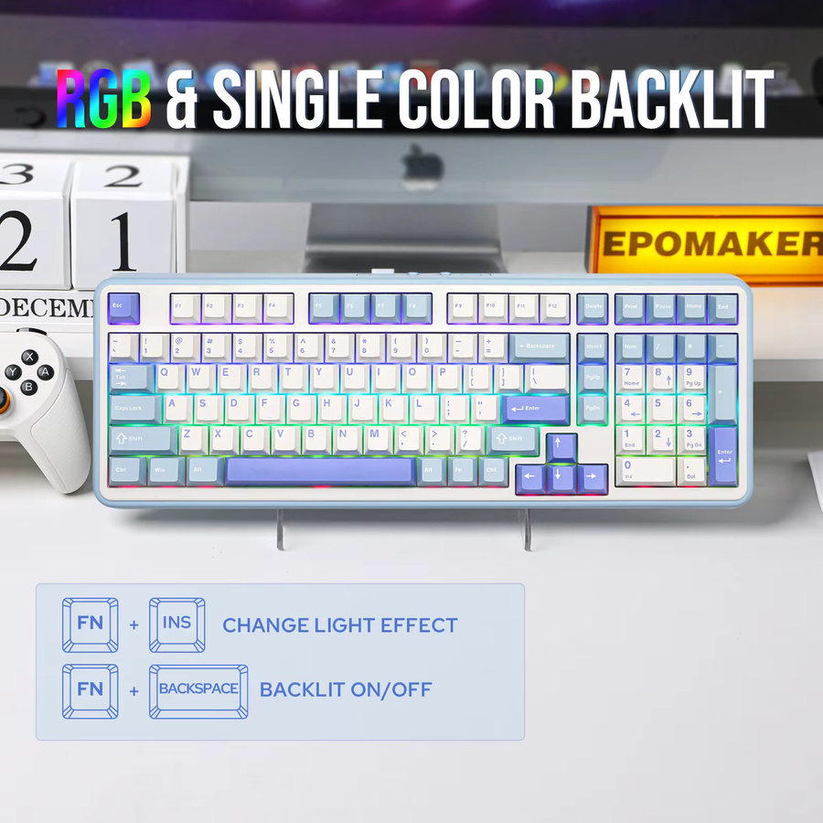 EPOMAKER TH99 Plus Mechanische Tastatur mit Numpad, 96 % QWERTY ANSI, Hot-Swap, Bluetooth 5.0, 2,4 GHz und Kabelverbindung, Schwarz - Bild 4