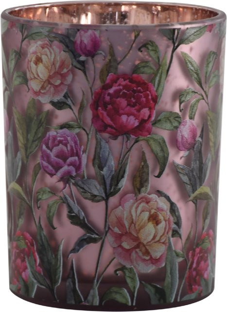 Teelichthalter FLOWER aus Glas in Pink und Multicolour mit floralem Design - Bild 1