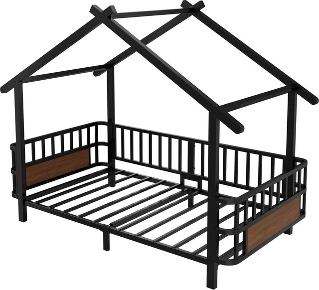 Merax Hausbett aus Metall mit Sicherheitsgitter für Kinder, Schwarz, B/T/H: 90 x 200 x 168,5 cm - Bild 1