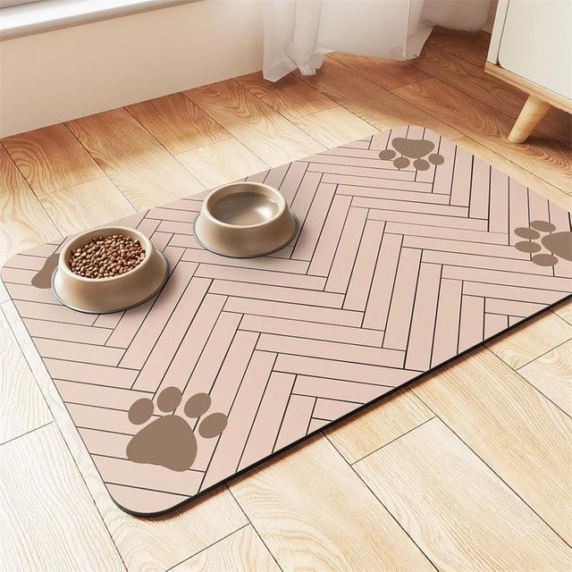 Saugfähige Haustier-Futtermatte von PAWSOME GOODS in Beige, wasserdichte Platzmatte für Hunde- und Katzennäpfe, B/B/H: 60 x 40 cm - Bild 1