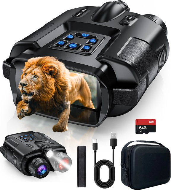 Letcmoi 4K Nachtsichtfernglas mit 8-fachem Digitalzoom, 3-Zoll-Bildschirm, 64GB Speicherkarte und taktischem Licht in Schwarz - Bild 1