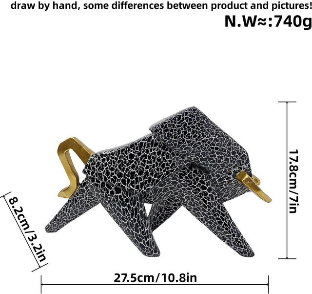 Geometrischer Stier von Yiran Furniture als abstrakte Harz-Dekoration für Wohnzimmer und Arbeitszimmer in Schwarz und Weiß - Bild 1
