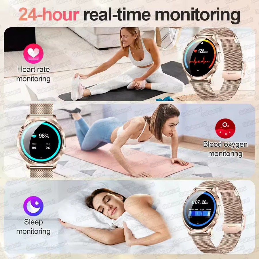 GUHUAVMI Smartwatch, Silber, Milanaise, 1,32 Zoll, Damen - Bild 5