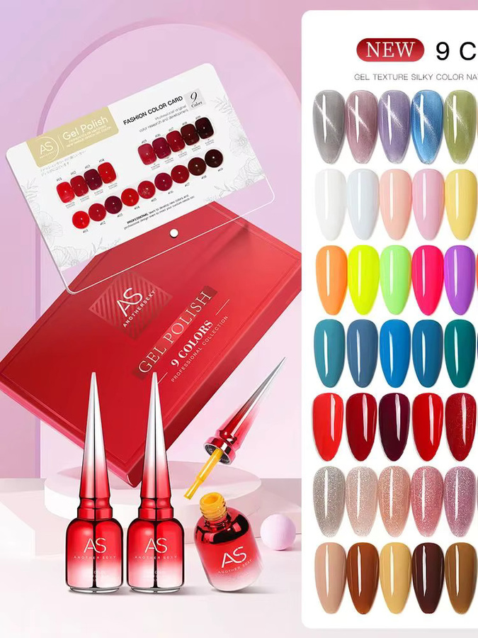 AS Magnet Cat Eye Gel Nagellack-Set, 9 Farben, Rosa und Rot, mit Display - Bild 4