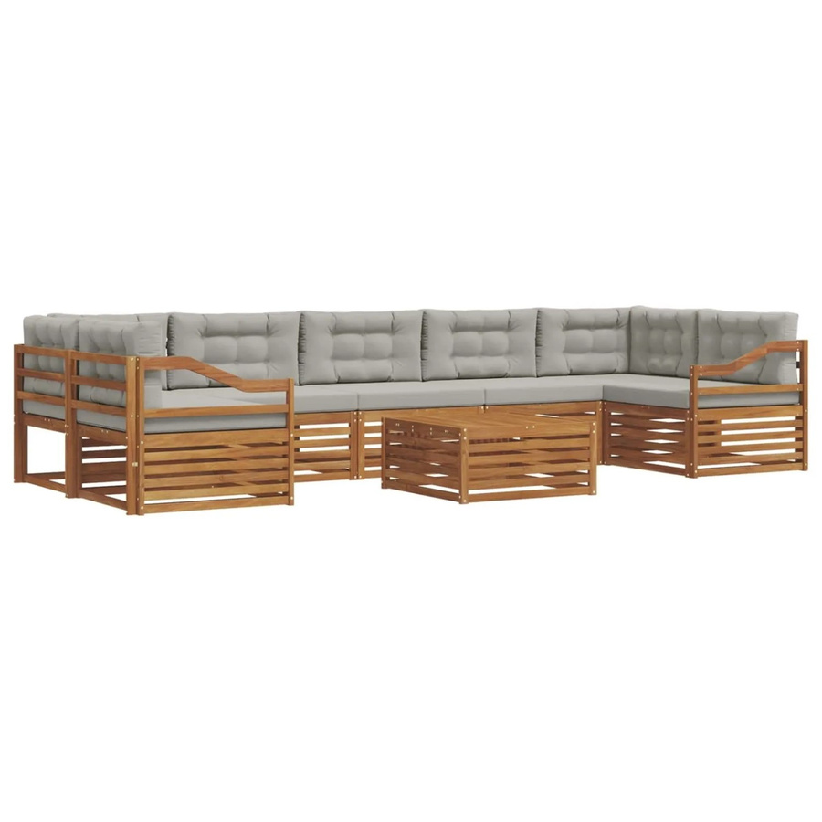 vidaXL Outdoor-Sofagarnitur in U-Form aus Akazienholz mit Kissen, 24-tlg., Hellgrau und Natur - Bild 2