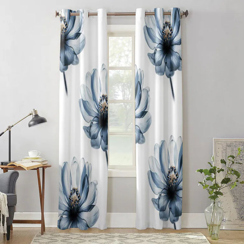 Moderne halbtransparente Fenstergardine mit blauem Blumenmuster von Super Six, Farbe: Grau, Breite: 135 cm, Höhe: 60 cm - Bild 2