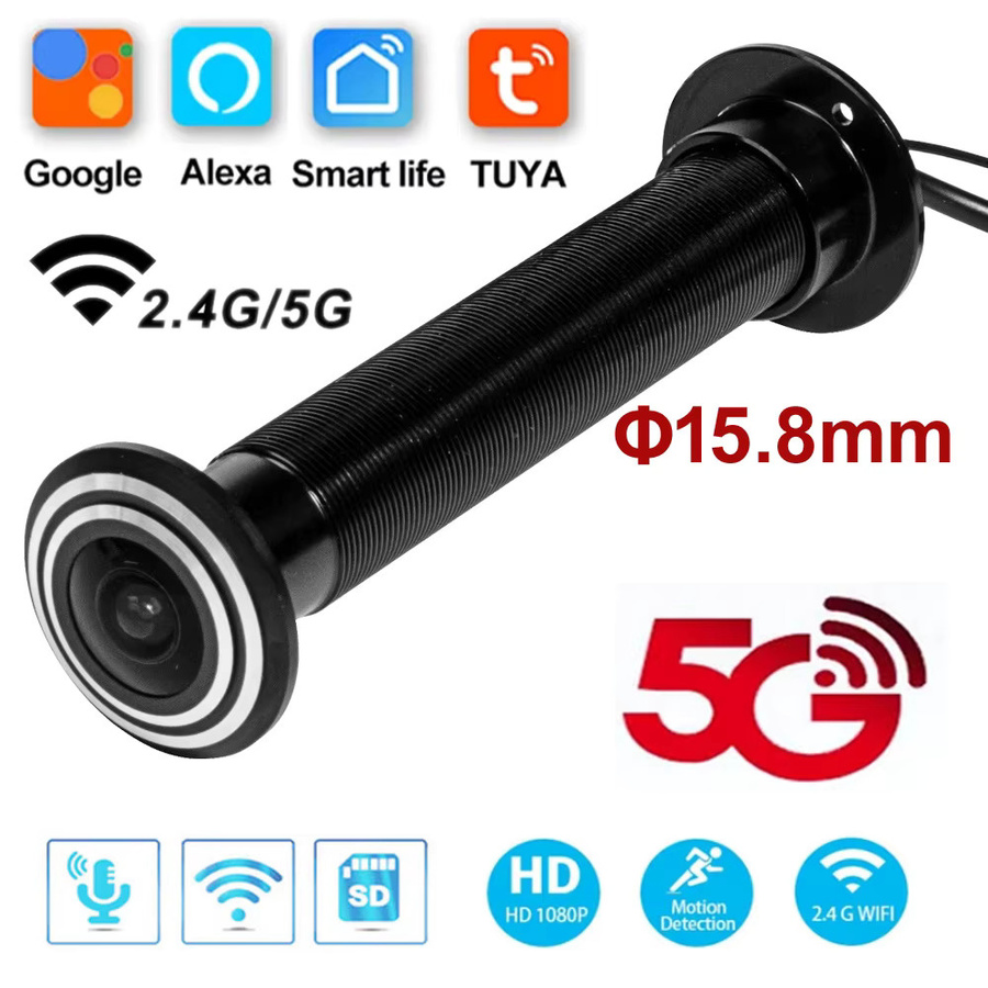 HQCAM WLAN-Türspion-Kamera mit Tuya App-Unterstützung, 5G und 2.4G Wi-Fi, Weitwinkel-Sicherheitskamera in Schwarz, Durchmesser: 15,8 mm - Bild 2