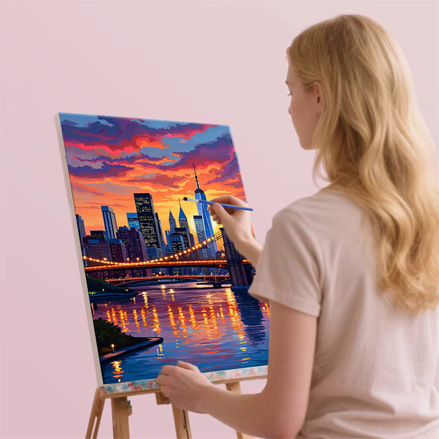 HUACAN Malen nach Zahlen, Sonnenuntergang Stadtbild, DIY-Ölgemälde, Bunt / Mehrfarbig - Bild 4