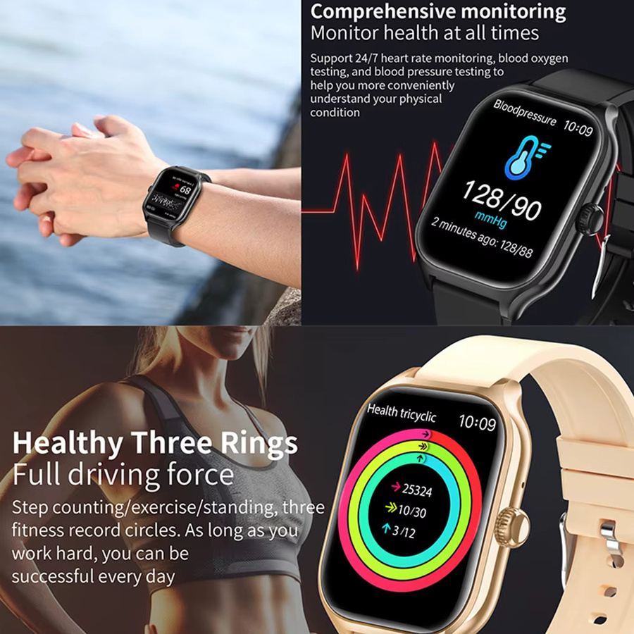 Ola Esporte Smartwatch HW12 in Gold mit Bluetooth-Anruf, Herzfrequenzmessung und Gesundheitsmonitor für Damen und Herren - Bild 3