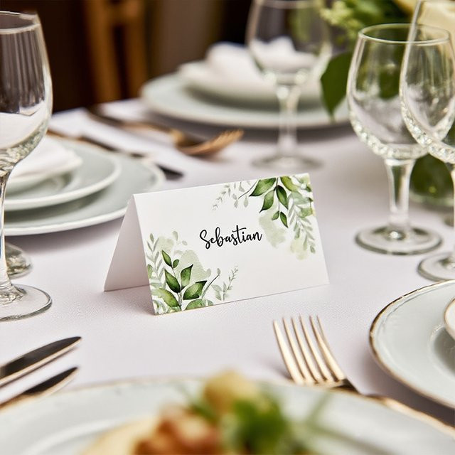 Weiße Tischkarten mit Blattmuster aus Papier für Hochzeiten, Bankette und Partys - Bild 1