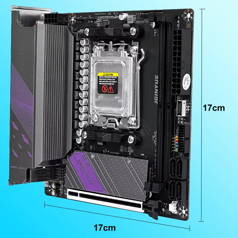 JGINYUE B650i Night Devil AM5 Mini-ITX Motherboard in Schwarz mit Unterstützung für AMD Ryzen 7000 Serie CPUs und DDR5 Dual-Channel RAM - Bild 2