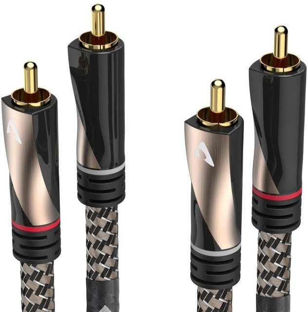 AVINITY Audio-Kabel mit 2 Cinch-Steckern in Schwarz, vergoldet, mit Gewebe, Länge: 0,5 m - Bild 1