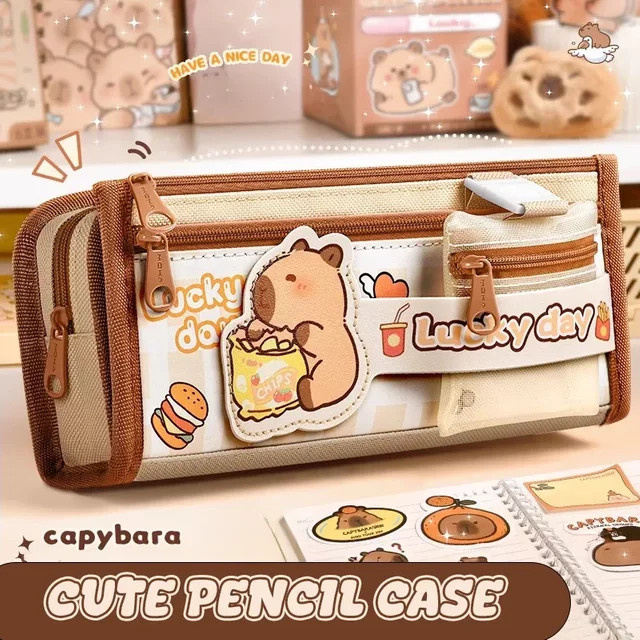 Niedliche Capybara Plüsch-Federtasche in Braun mit großem Fassungsvermögen für Kinder - Bild 1
