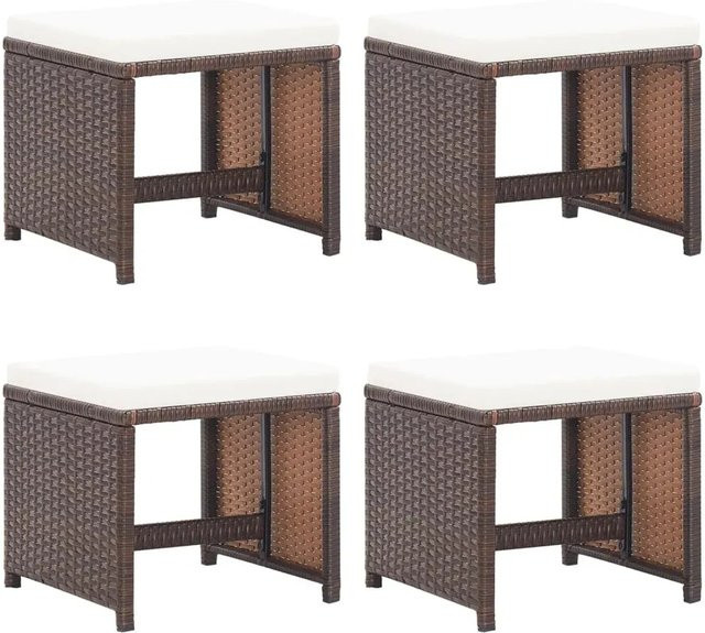 vidaXL Gartenhocker Set 4 Stück aus braunem PE-Rattan mit Kissen für Garten und Terrasse - Bild 1