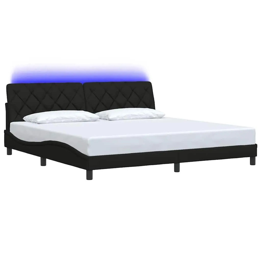 vidaXL Bettgestell mit LED-Unterbettbeleuchtung und USB-Ladeport in Schwarz, Stoffbezug, B/T: 200 x 200 cm - Bild 2
