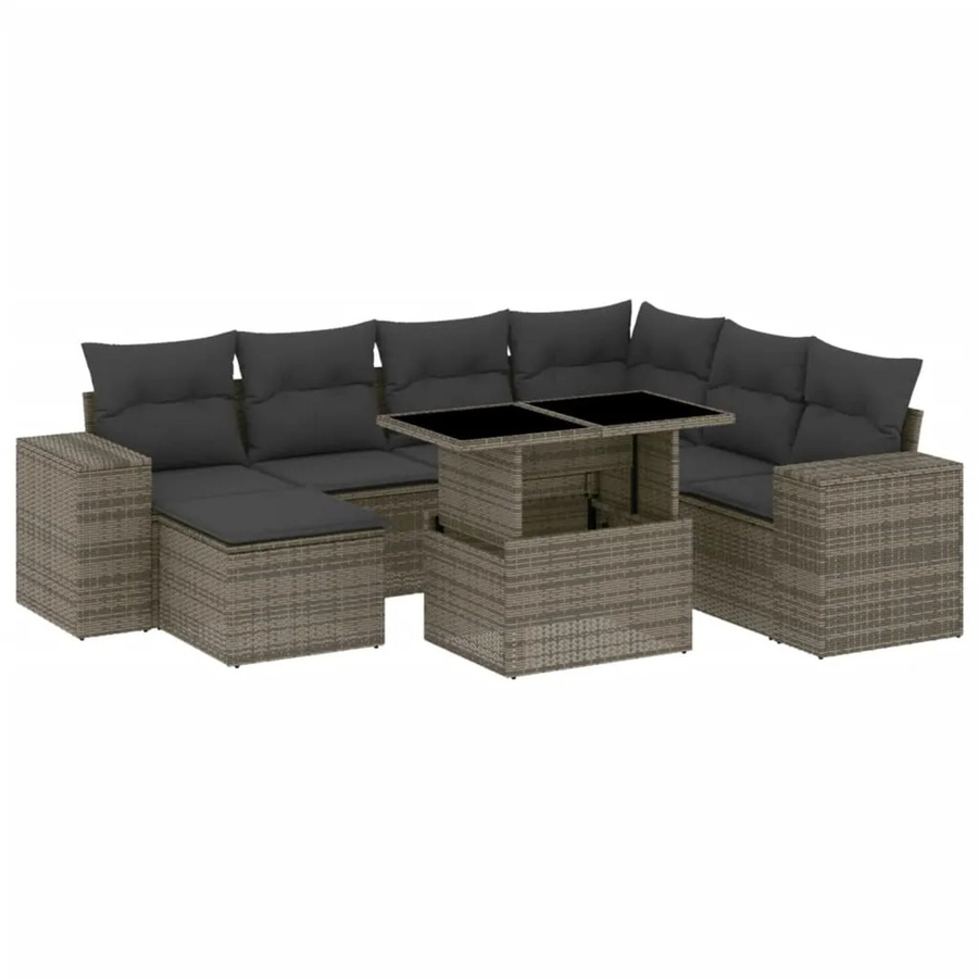 vidaXL 8-tlg Garten-Sofagarnitur in L-Form aus grauem Poly-Rattan mit Kissen und pulverbeschichtetem Stahlgestell - Bild 2