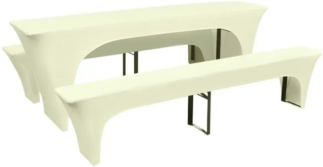 vidaXL Dreiteiliges Schonbezug-Set für Biertisch und Bänke aus Stretch-Gewebe in Cremeweiß - Bild 1