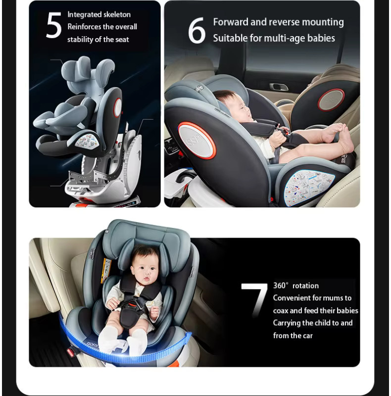 Magic ZC R129 I-Size 360 Grad drehbarer Baby-Autositz mit ISOFIX für Säuglinge und Kleinkinder, Schwarz-Grau, 40-150 cm - Bild 4