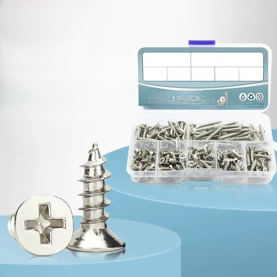 Howsheng Sortimentskit selbstschneidende Kreuzschlitz-Holzschrauben mit Flachkopf, vernickelt, Silber, M1-M4 - Bild 4