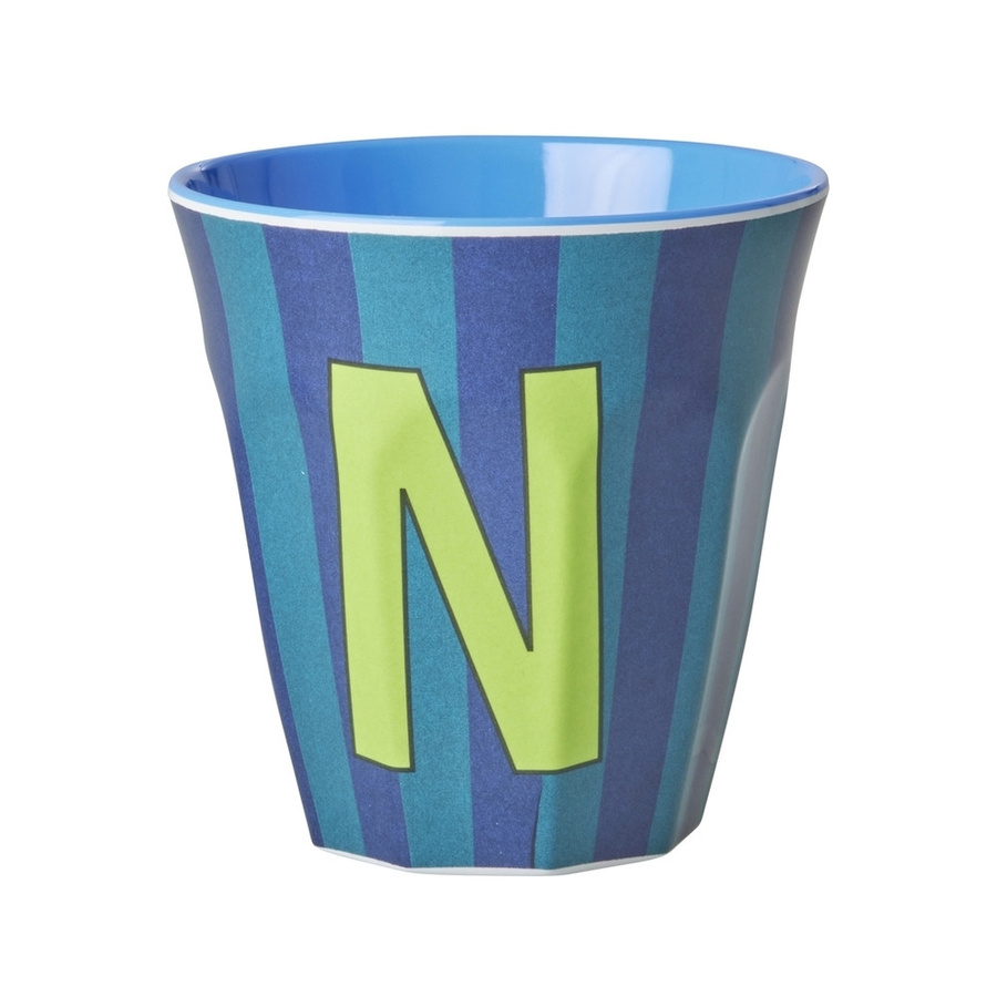 Rice Melamin Becher mit Streifen und Buchstabe N in Blau, 250 ml - Bild 1