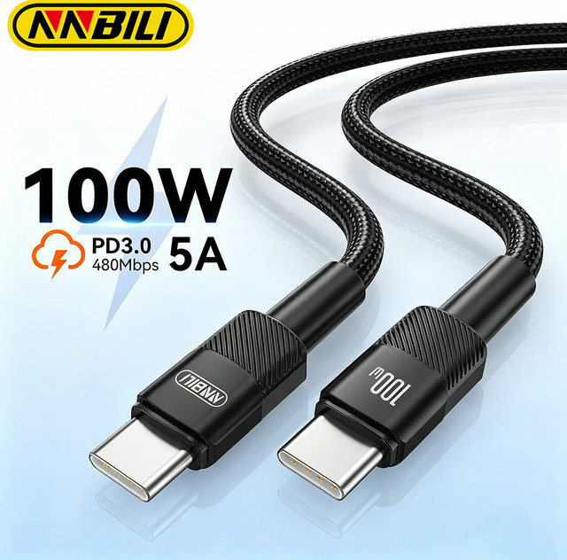 NNBILI USB-C auf USB-C Kabel 100W PD 3.0 Quick Charge 4.0 Schnellladekabel in Schwarz - Bild 1