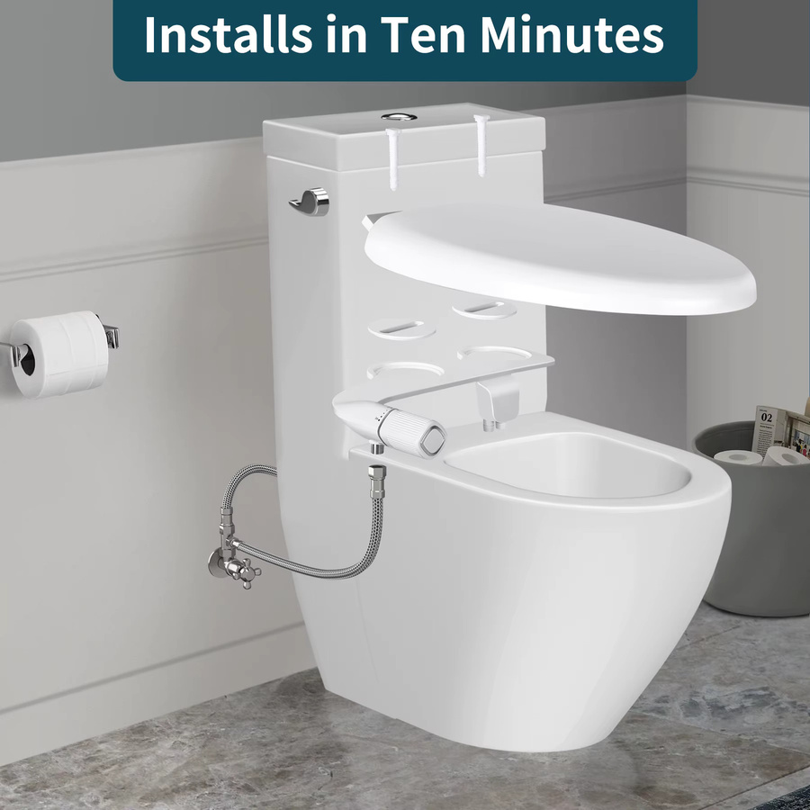 SAMODRA Bidet Toilettenaufsatz mit Doppeldüsen und einstellbarem Wasserdruck in Weiß mit Messing-Einlass - Bild 2